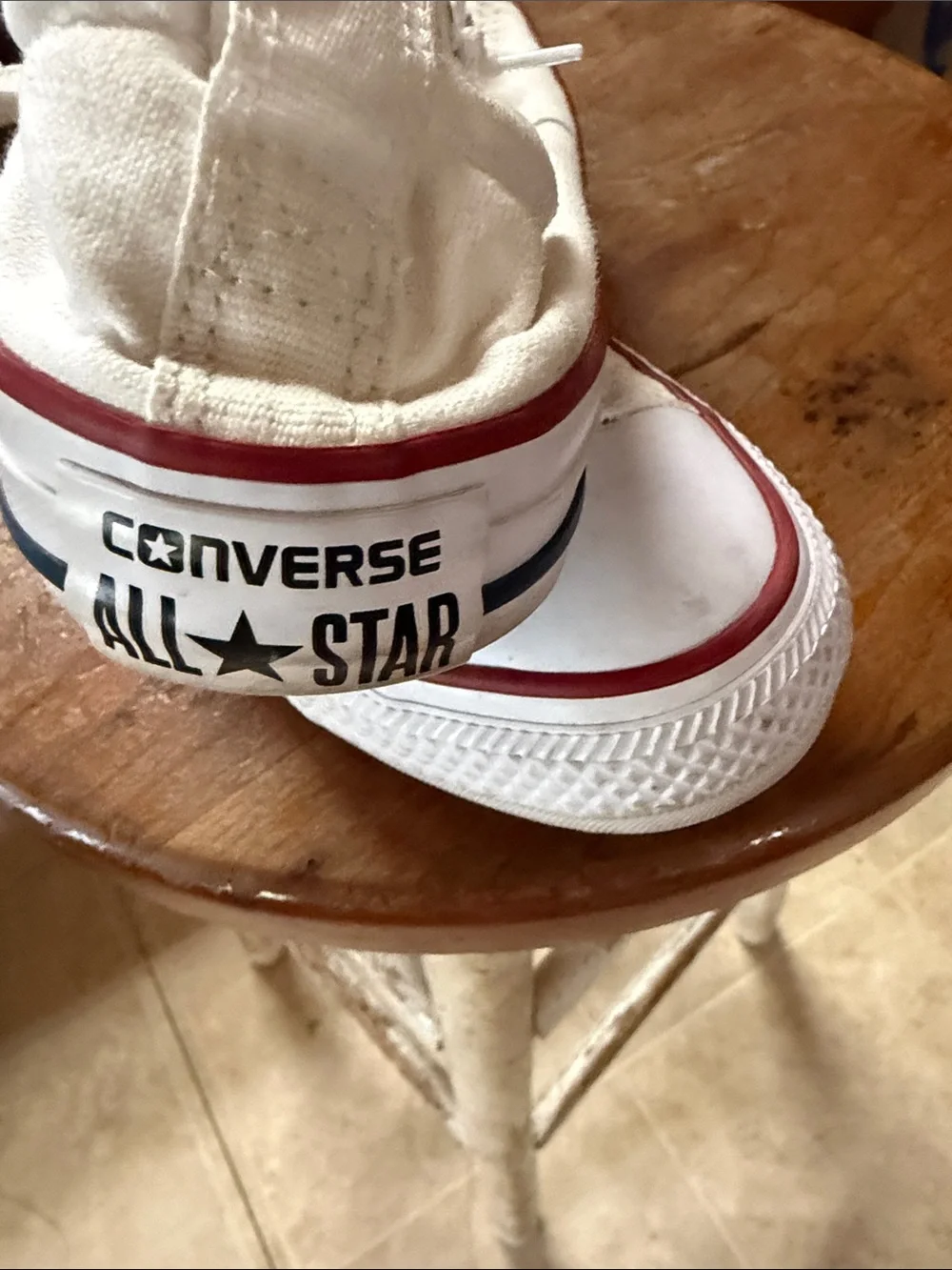 Converse Kids Low Top Canvas Sneakers in Off-White with Red Trim